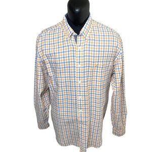 Nautica Blue Orange Plaid Linen Blend Casual Button Down Shirt Long Sleeves XXL